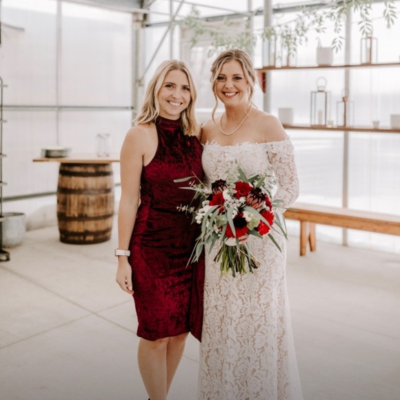 Wine colored velvet cocktail dress. Worn once. Size Medium. - Picture 1 of 3